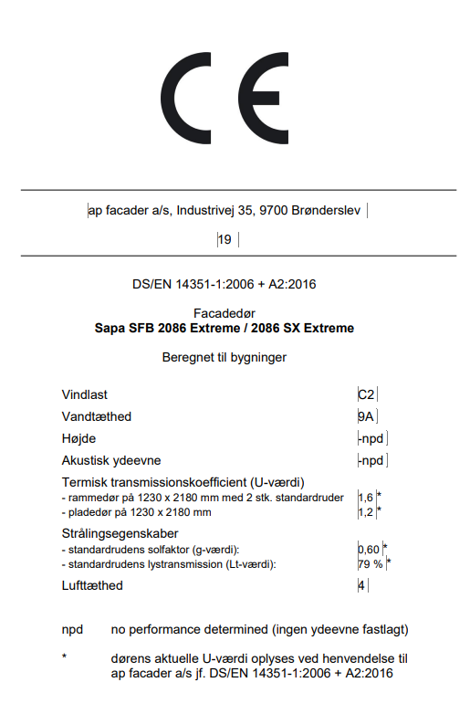 2019 Ce Maerke Doere 2086 Extreme 2086 SX Extreme Std