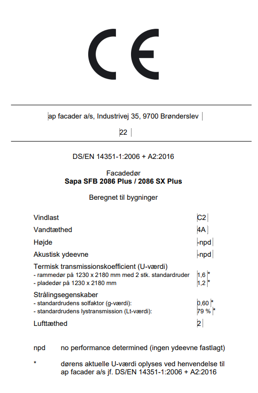 2022 Ce Mærke Døre 2086 Plus 2086 SX Plus Std